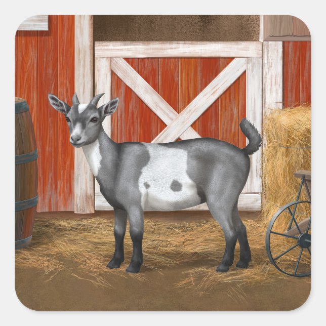 Cute Gray Spotted Goat Square Sticker (Front)