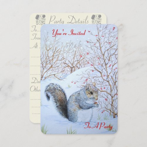 cute gray squirrel snow scene original wildlife invitation