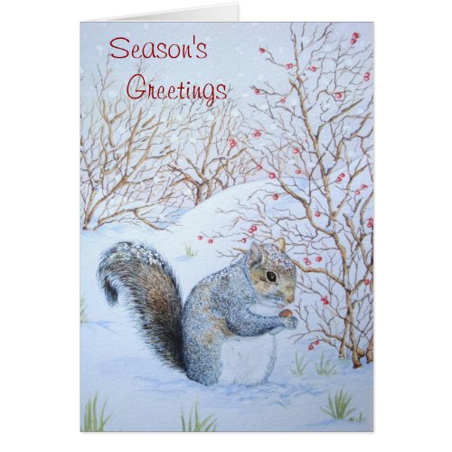 Cute gray squirrel snow scene verse for christmas