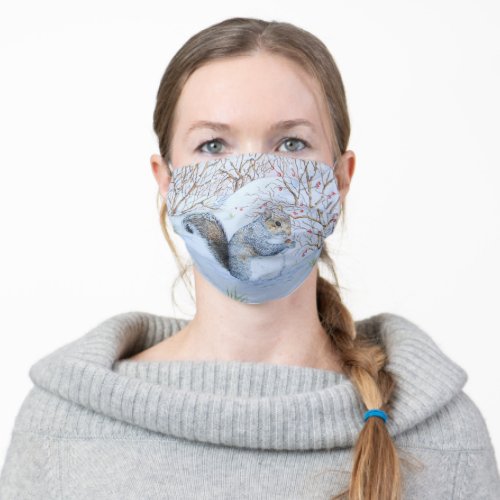 cute gray squirrel snow scene wildlife adult cloth face mask