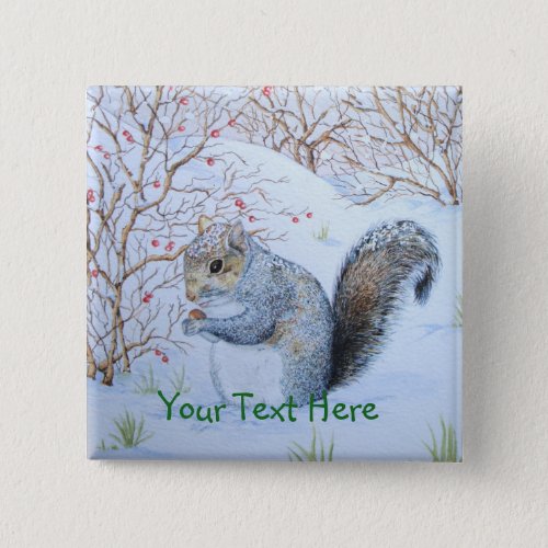 cute gray squirrel snow scene wildlife art pinback button