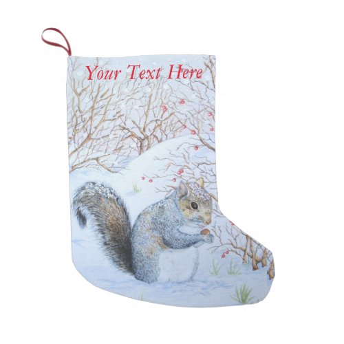 cute gray squirrel snow scene wildlife art small christmas stocking