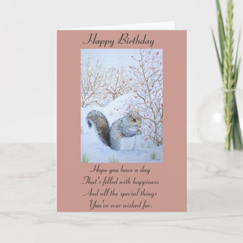 cute gray squirrel snow scene wildlife  card
