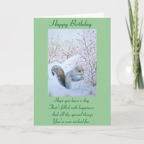 cute gray squirrel snow scene wildlife card