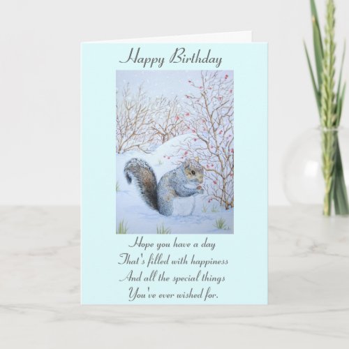 cute gray squirrel snow scene wildlife card