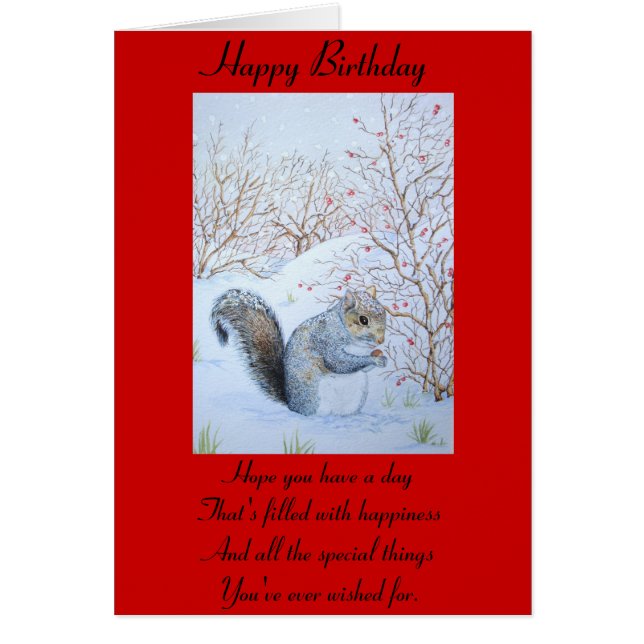 cute gray squirrel snow scene wildlife  cards (Front)