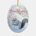 Cute Gray Squirrel Snow Scene Wildlife Christmas Ceramic Ornament at Zazzle