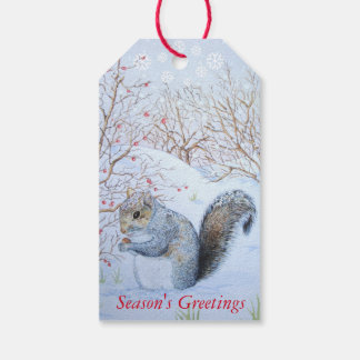 cute gray squirrel snow scene wildlife christmas gift tags