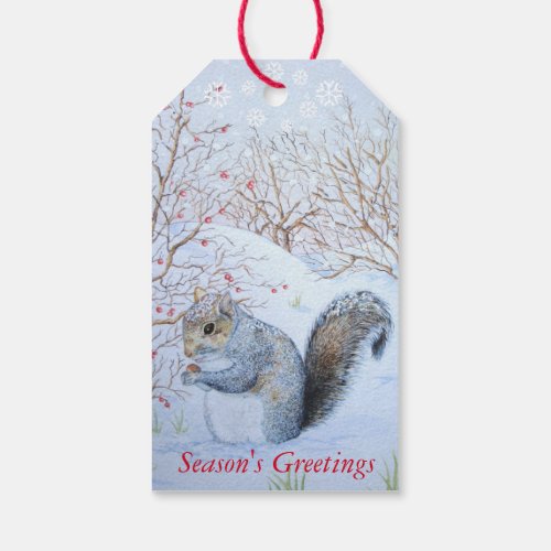 cute gray squirrel snow scene wildlife christmas gift tags