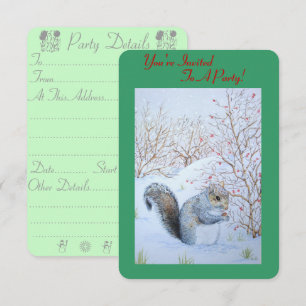 cute gray squirrel snow scene wildlife christmas invitation