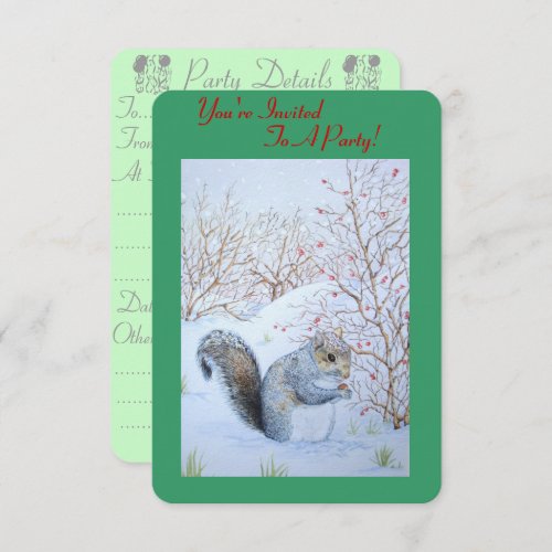 cute gray squirrel snow scene wildlife christmas invitation