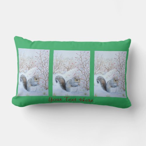 Cute gray squirrel snow scene wildlife christmas lumbar pillow