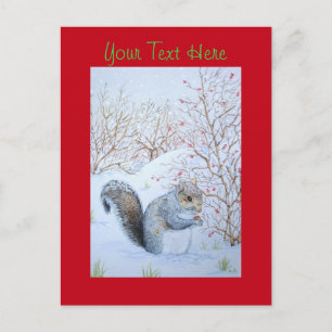 cute gray squirrel snow scene wildlife christmas postcard