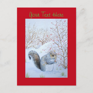 cute gray squirrel snow scene wildlife christmas postcard