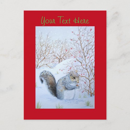 cute gray squirrel snow scene wildlife christmas postcard