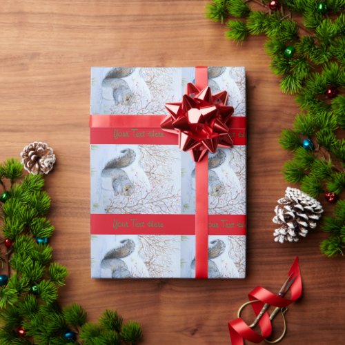 cute gray squirrel snow scene wildlife christmas wrapping paper