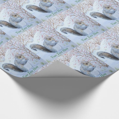 Cute gray squirrel snow scene wildlife christmas wrapping paper