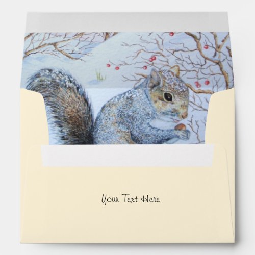 cute gray squirrel snow scene wildlife envelope