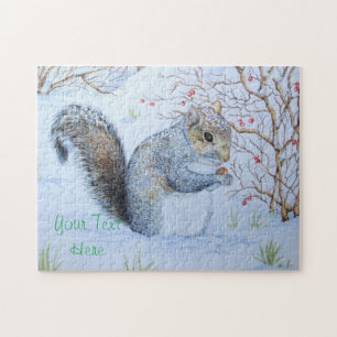 cute gray squirrel snow scene wildlife jigsaw puzzle