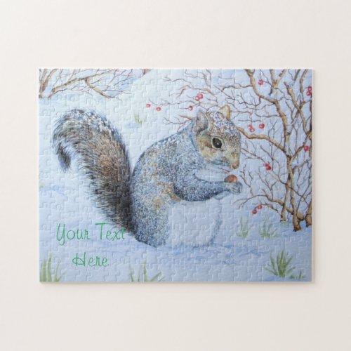 cute gray squirrel snow scene wildlife  jigsaw puzzle