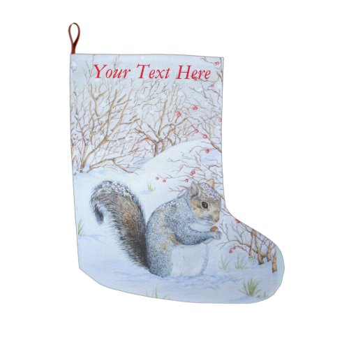 cute gray squirrel snow scene wildlife  large christmas stocking