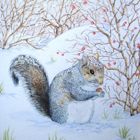 Cute Gray Squirrel Snow Scene Wildlife Metal Ornament
