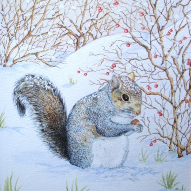 cute gray squirrel snow scene wildlife metal ornament (Creator Uploaded)