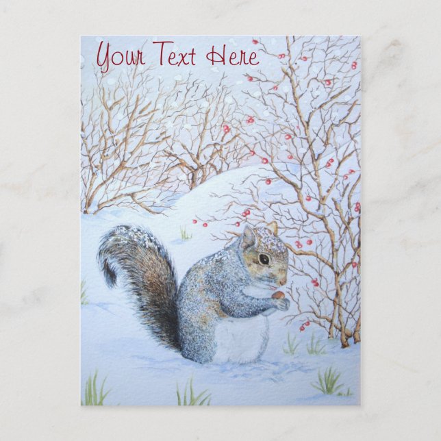 cute gray squirrel snow scene wildlife  postcard (Front)