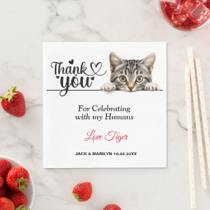 Cute Gray Striped Peeking Cat Paper Napkins