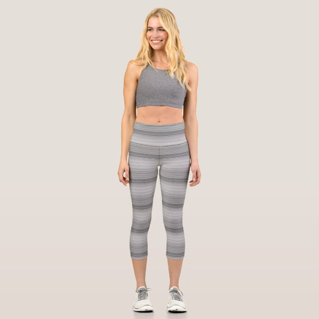 Cute gray stripes capri leggings (Front)