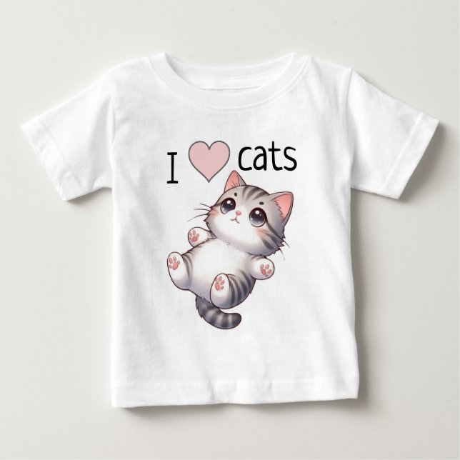 Cute Gray Tabby Cat Baby T-Shirt (Front)