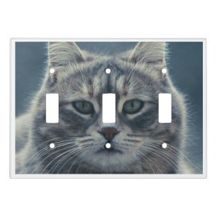 Cute Gray Tabby Cat Face Portrait – Adorable Cat L Light Switch Cover