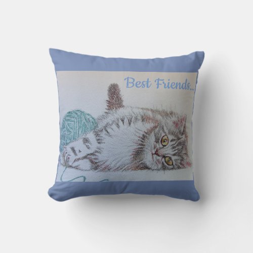 Cute Gray Tabby Cat Kitten Best Friends Cushion