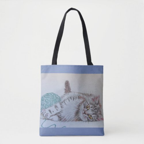 Cute Gray Tabby Cat Kitten Playing Tote Bag