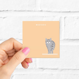 Cute Gray Tabby Cat Orange Notes with Name