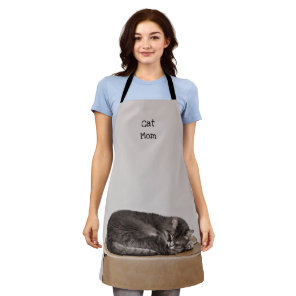 Cute Gray Tabby Cat Sleeping On Box Cat Mom Apron