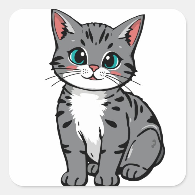 Cute Gray Tabby Cat Sticker – Adorable Cartoon Kit (Front)