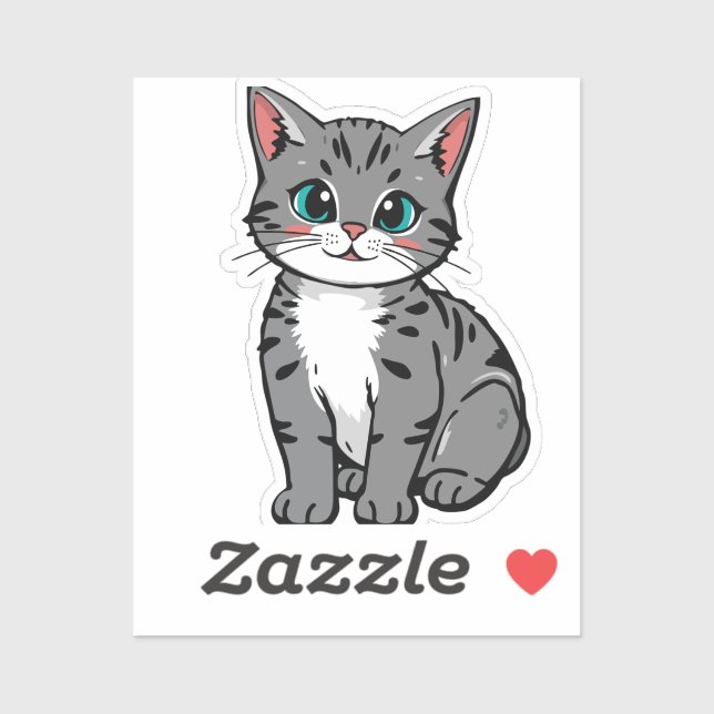 Cute Gray Tabby Cat Sticker – Adorable Cartoon Kit (Sheet)