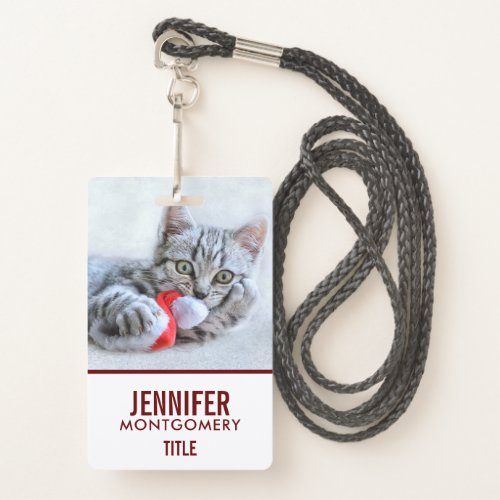 Cute Gray Tabby Cat w Christmas Hat Xmas Badge