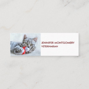 Cute Gray Tabby Cat w/ Christmas Hat Xmas Mini Business Card