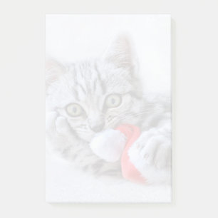 Cute Gray Tabby Cat w/ Christmas Hat Xmas Post-it Notes