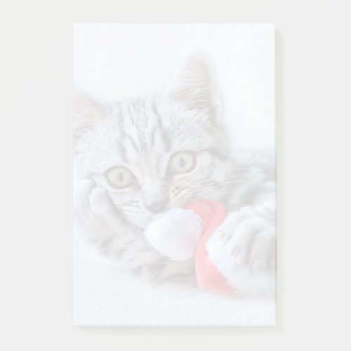 Cute Gray Tabby Cat w Christmas Hat Xmas Post_it Notes