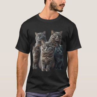 Cute Gray Tabby Cats Family Portrait T-Shirt