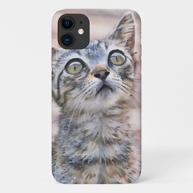 Cute Gray Tabby Kitten Art Phone Case (Back)