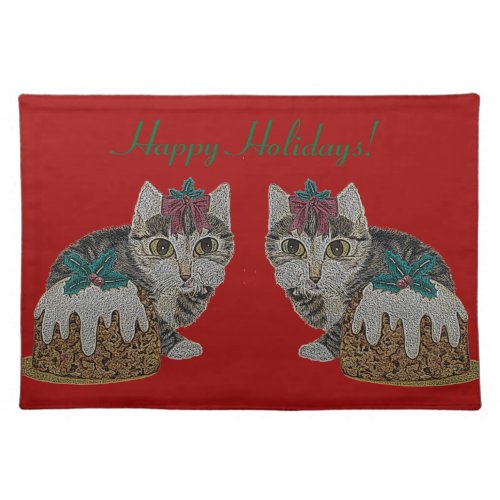 cute gray tabby kitten licking paws for cat placemat