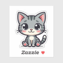 Cute Gray Tabby Kitten Sticker – Big Eyes