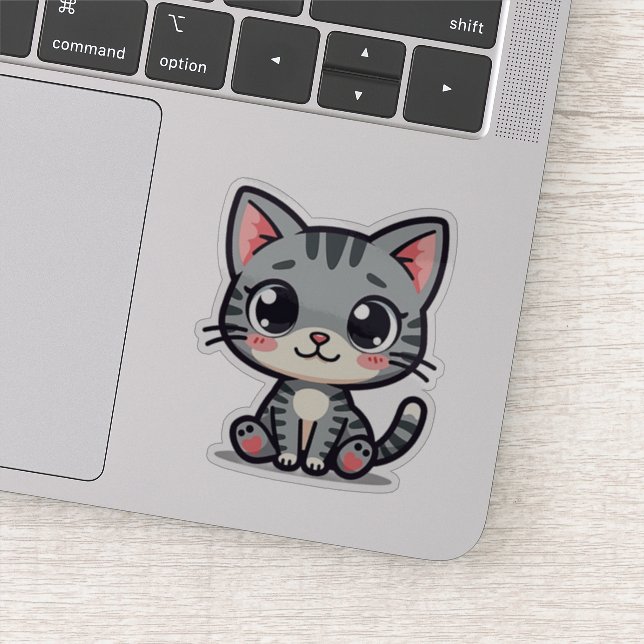 Cute Gray Tabby Kitten Sticker – Big Eyes (Detail)
