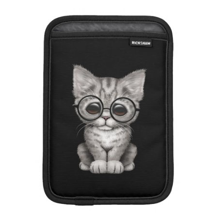 Cute Gray Tabby Kitten With Eye Glasses, Black Ipad Mini Sleeve