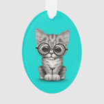 Cute Gray Tabby Kitten With Eye Glasses Blue Ornament at Zazzle