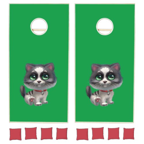 Cute Gray Tabby Kitty Cat Cornhole Set